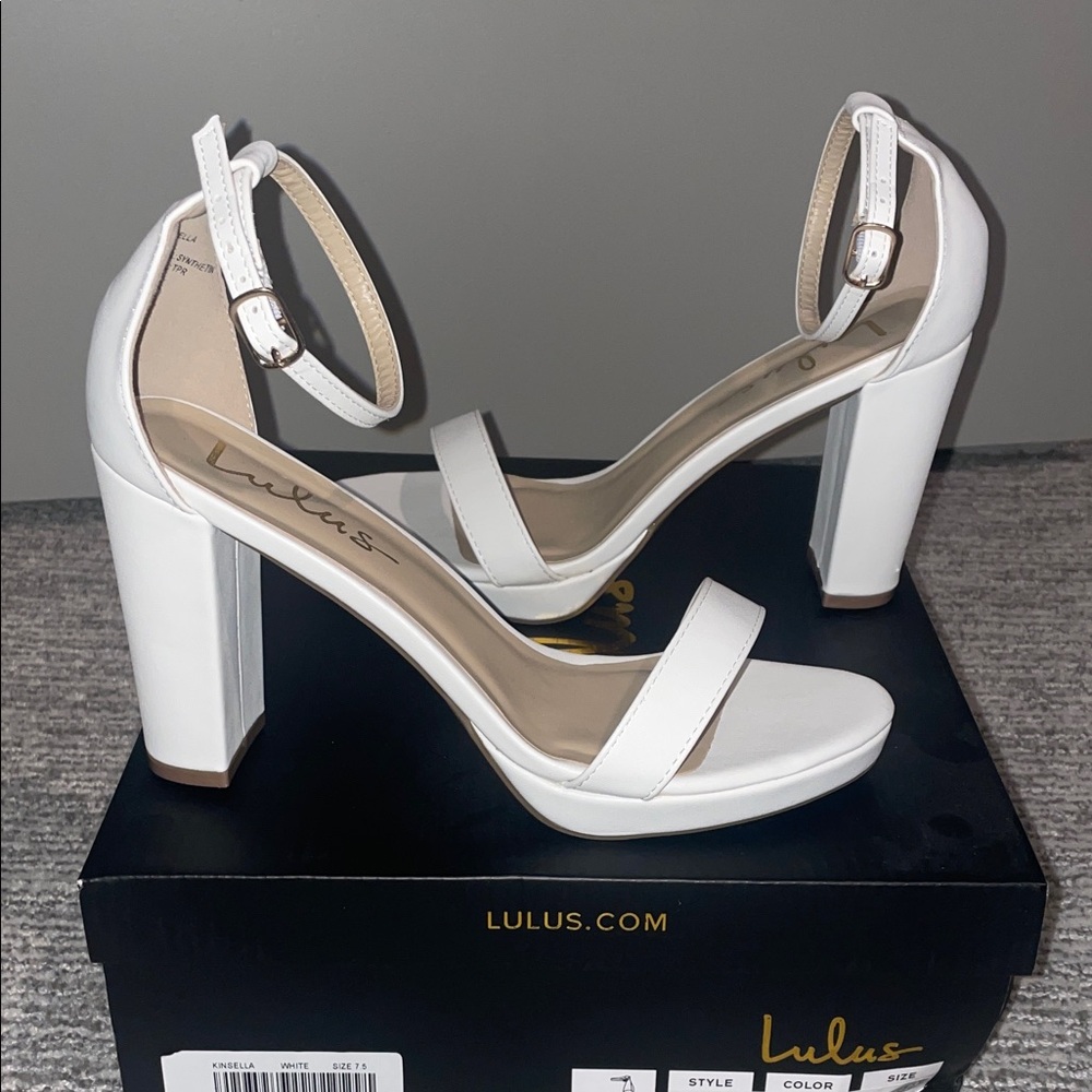 Lulus Kinsella White Platform Ankle Strap High Heels - Size 7.5 - Picture 6 of 8
